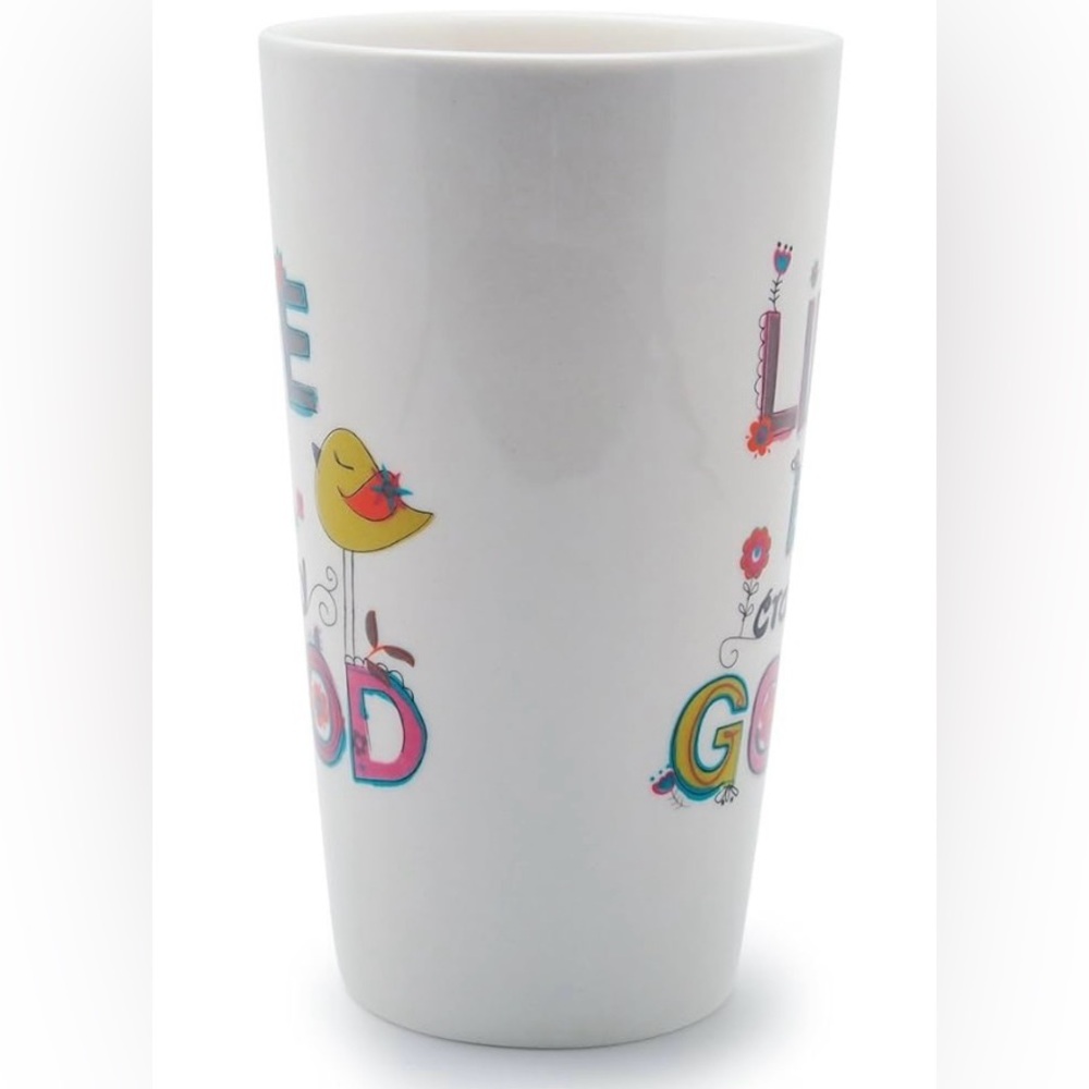 Natural Life Life is CRAZY Good Cream Flowers Bird Latte Mug Cup - Picture 2 of 7
